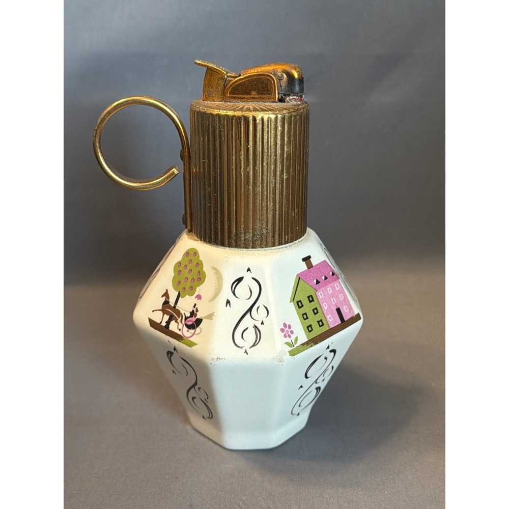 Vintage Evans Bone China Table Lighter Mid Century Horse Carriage House Gold